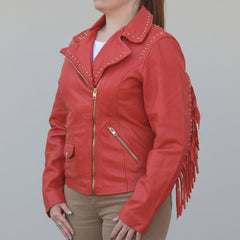Women's Studded Leather Jacket with Removable Fringe-9