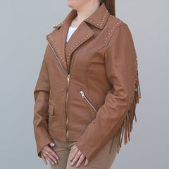 Women's Studded Leather Jacket with Removable Fringe-10