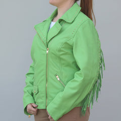 Women's Studded Leather Jacket with Removable Fringe-11