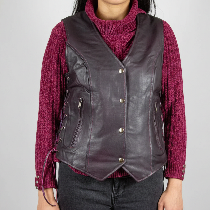 Open Road Women's Lace Side Leather Vest-7