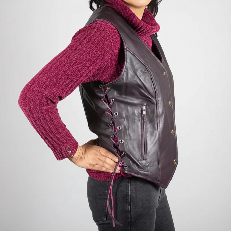 Open Road Women's Lace Side Leather Vest-8