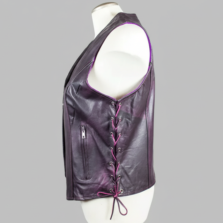 Open Road Women's Lace Side Leather Vest-4