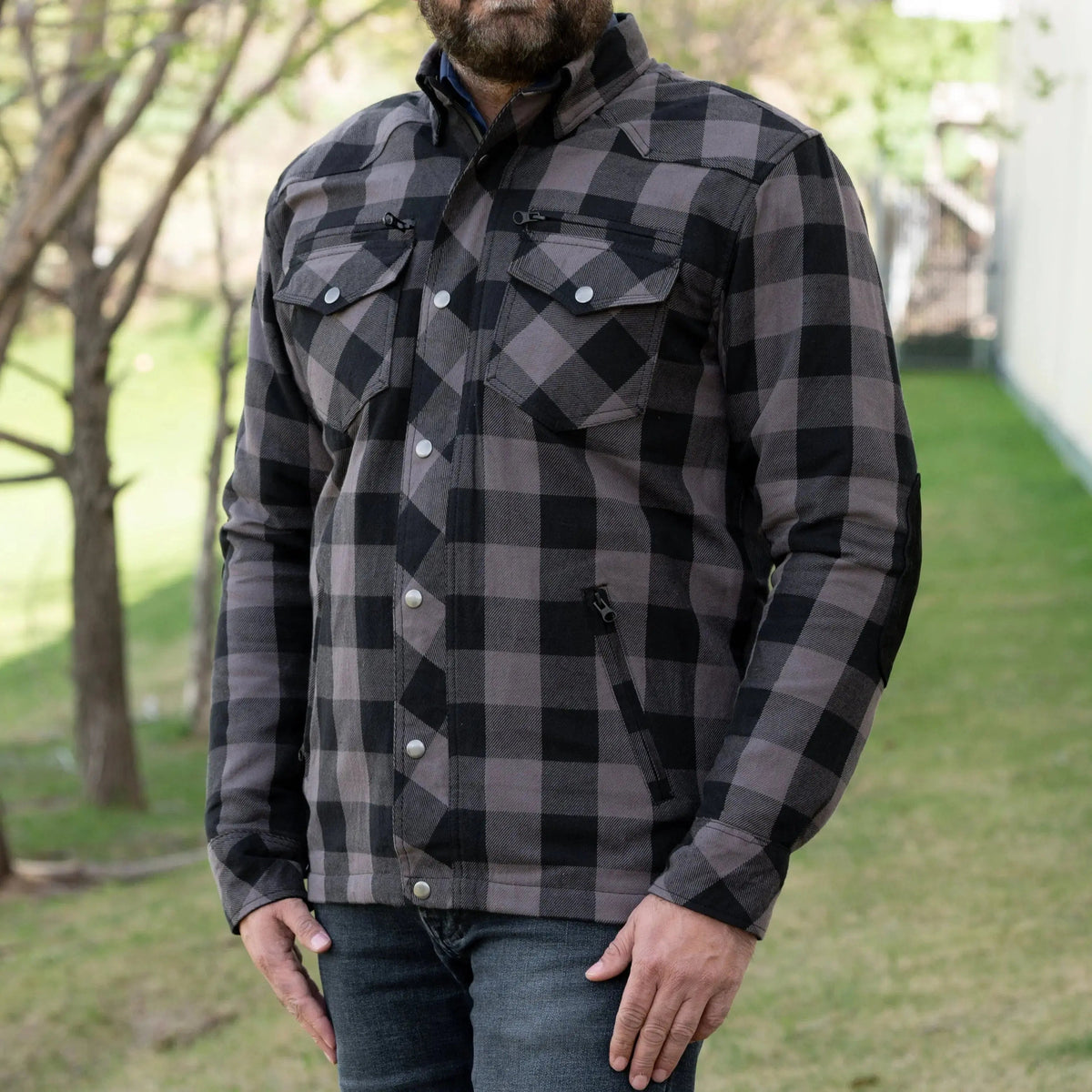 Men's Armored Flannel Biker Shirt with Extra Protection-3