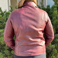 Women's Lamb Leather Biker Style Jacket with Belt-9