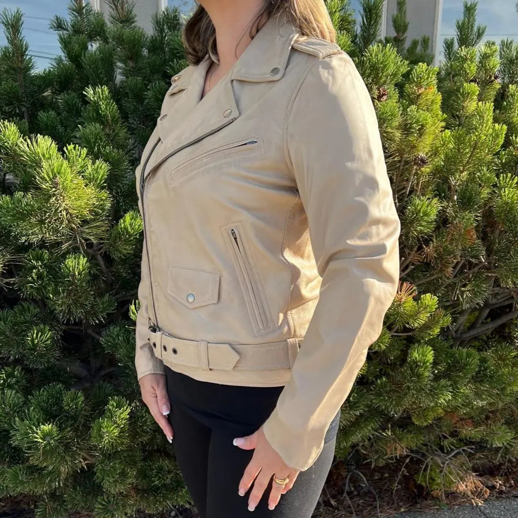 Women's Lamb Leather Biker Style Jacket with Belt-6