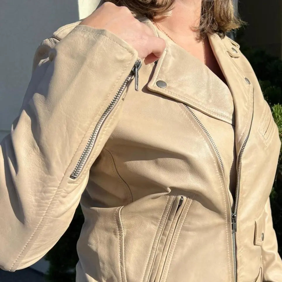 Women's Lamb Leather Biker Style Jacket with Belt-7