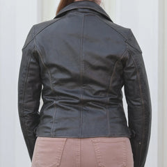 Women's Biker Look Rub-Off Leather Jacket | Distressed Finish-2