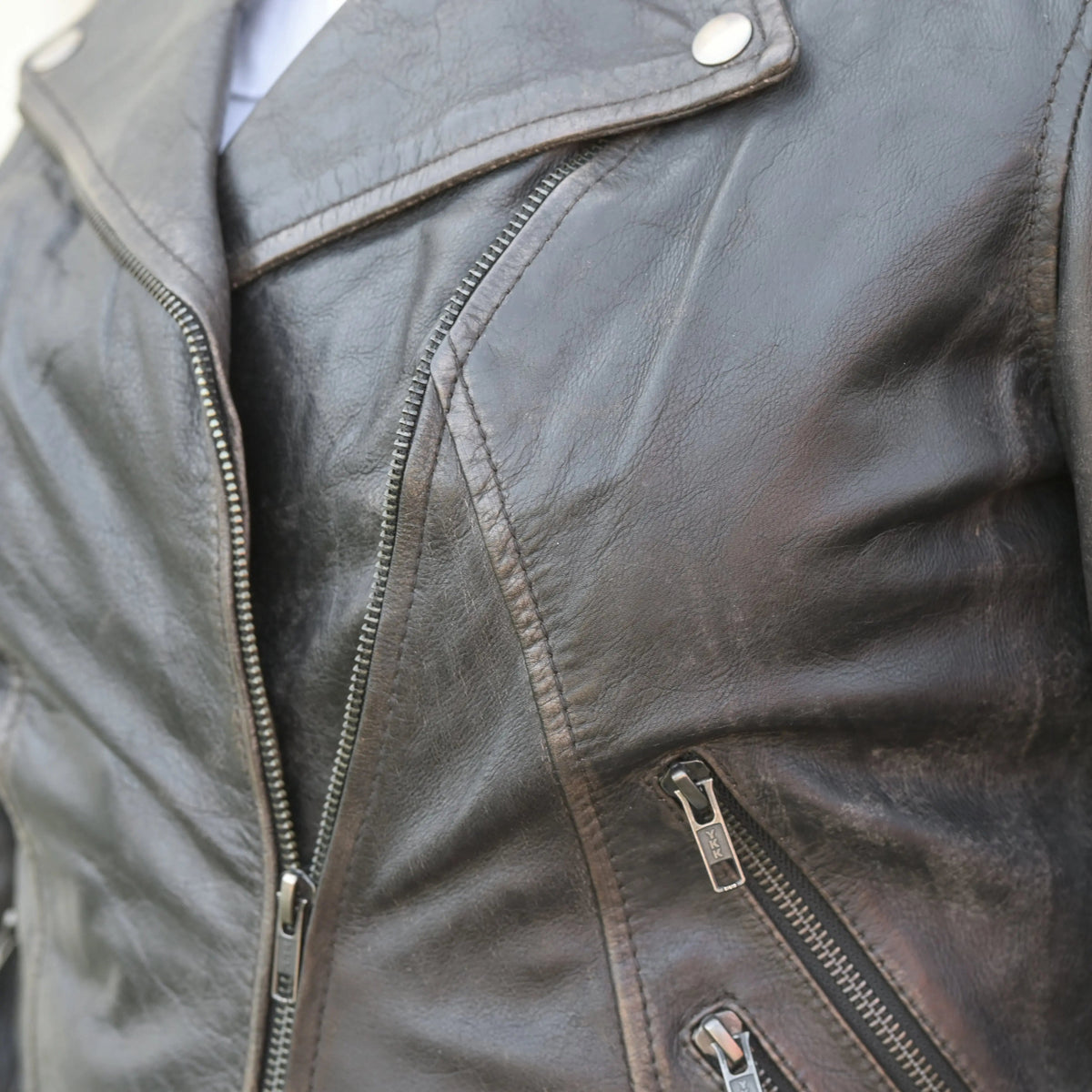 Women's Biker Look Rub-Off Leather Jacket | Distressed Finish-4