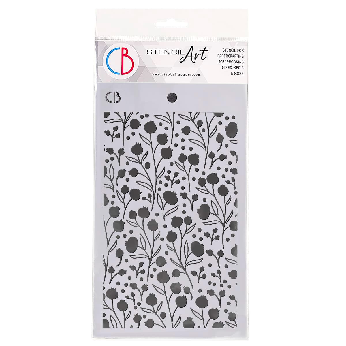 Ciao Bella Texture Stencil 5"x8" Winter Berries-1