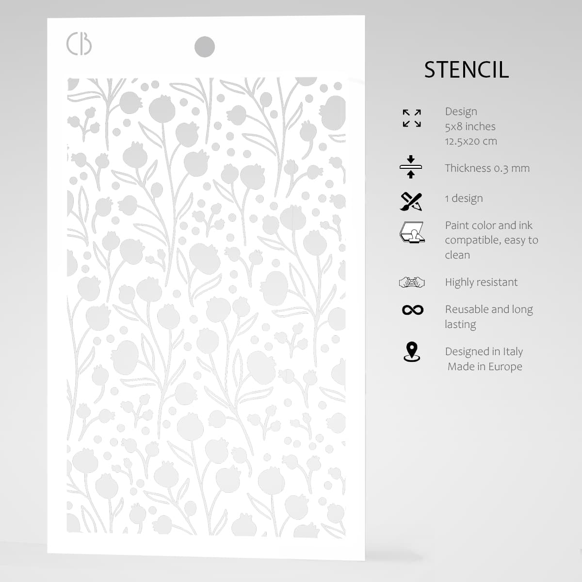 Ciao Bella Texture Stencil 5"x8" Winter Berries-5