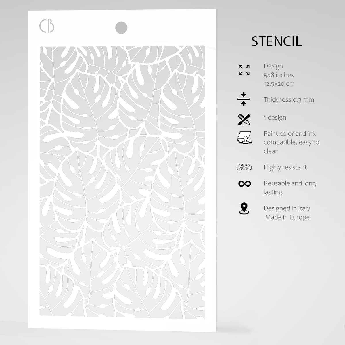 Ciao Bella Texture Stencil 5"x8" Tropical Leaves-5
