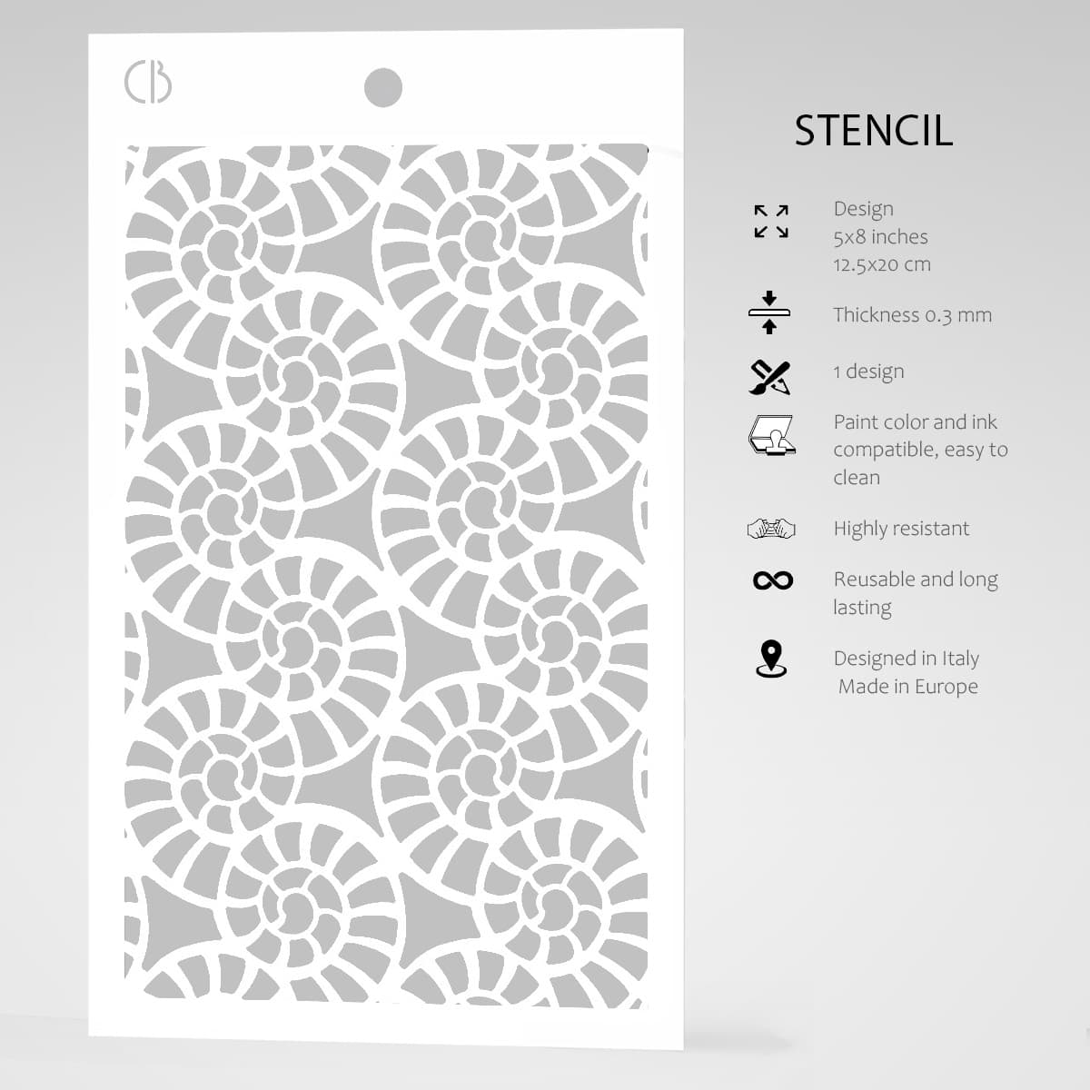 Ciao Bella Texture Stencil 5x8 Fossil Shells-5
