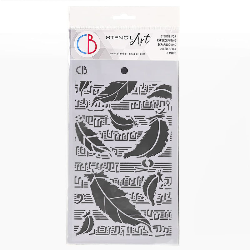 Ciao Bella Texture Stencil 5x8 Swan Feathers-1
