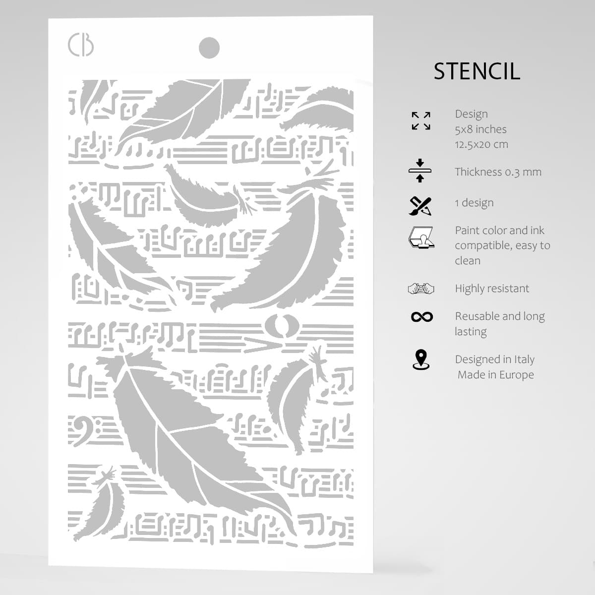 Ciao Bella Texture Stencil 5x8 Swan Feathers-5