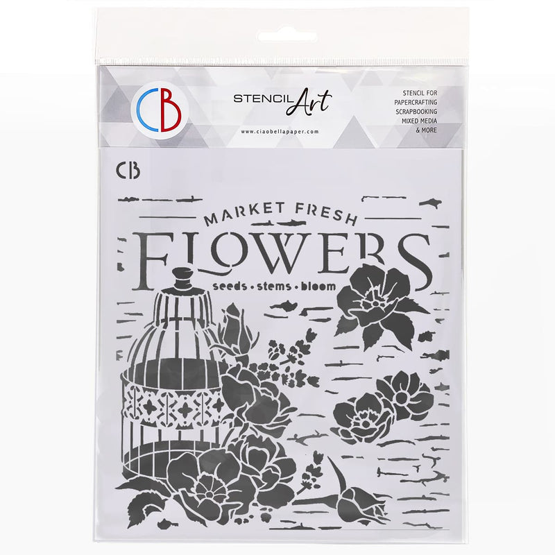 Ciao Bella Texture Stencil 8x8 Market Fresh Flowers-1
