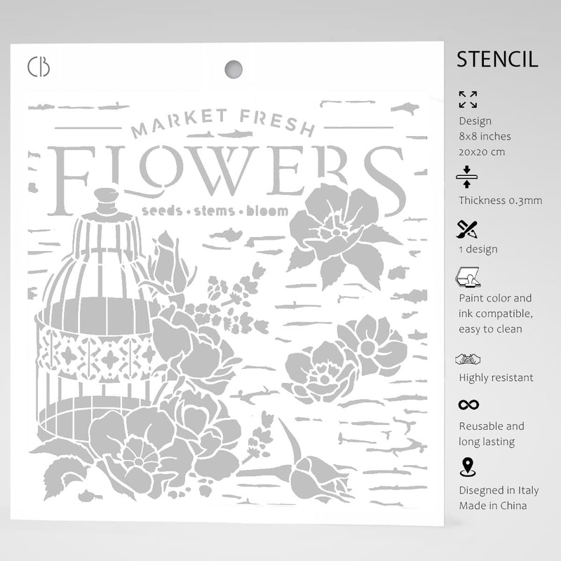 Ciao Bella Texture Stencil 8x8 Market Fresh Flowers-5