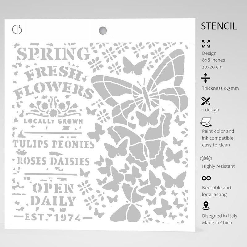 Ciao Bella Texture Stencil 8x8 Spring Fresh Flowers-5