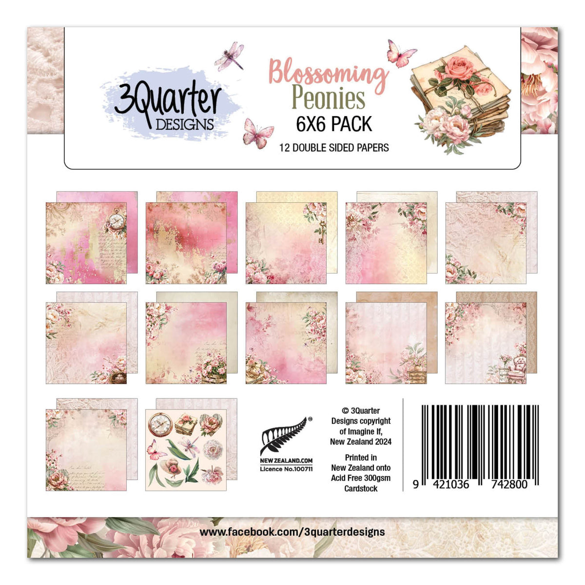 3Quarter Designs Blossoming Peonies 6x6 Paper Pack-1