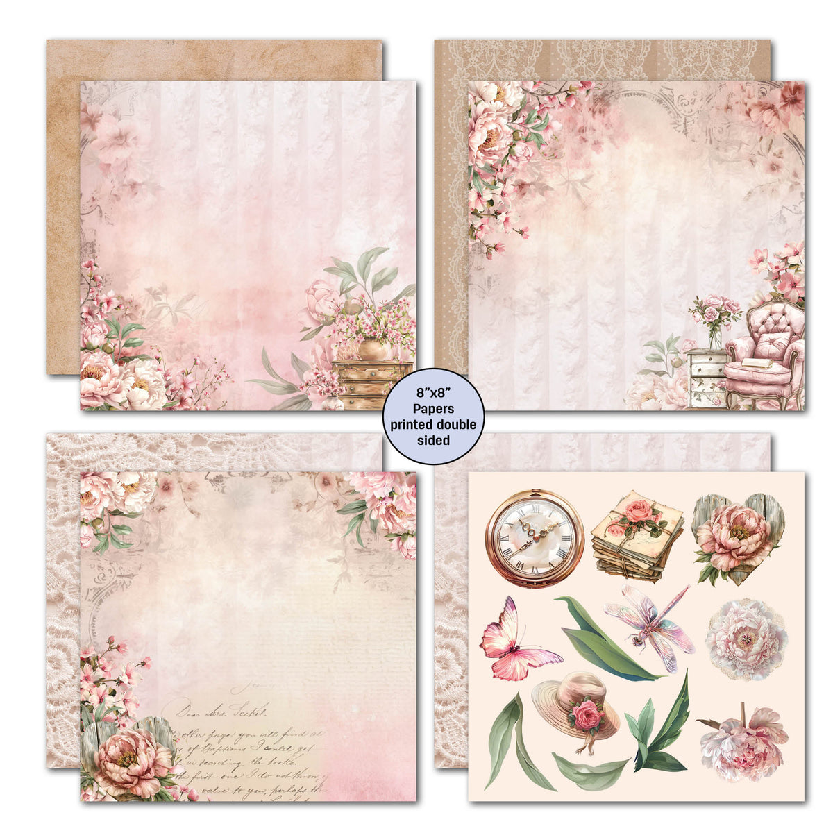 3Quarter Designs Blossoming Peonies 8x8 Paper Pack-4