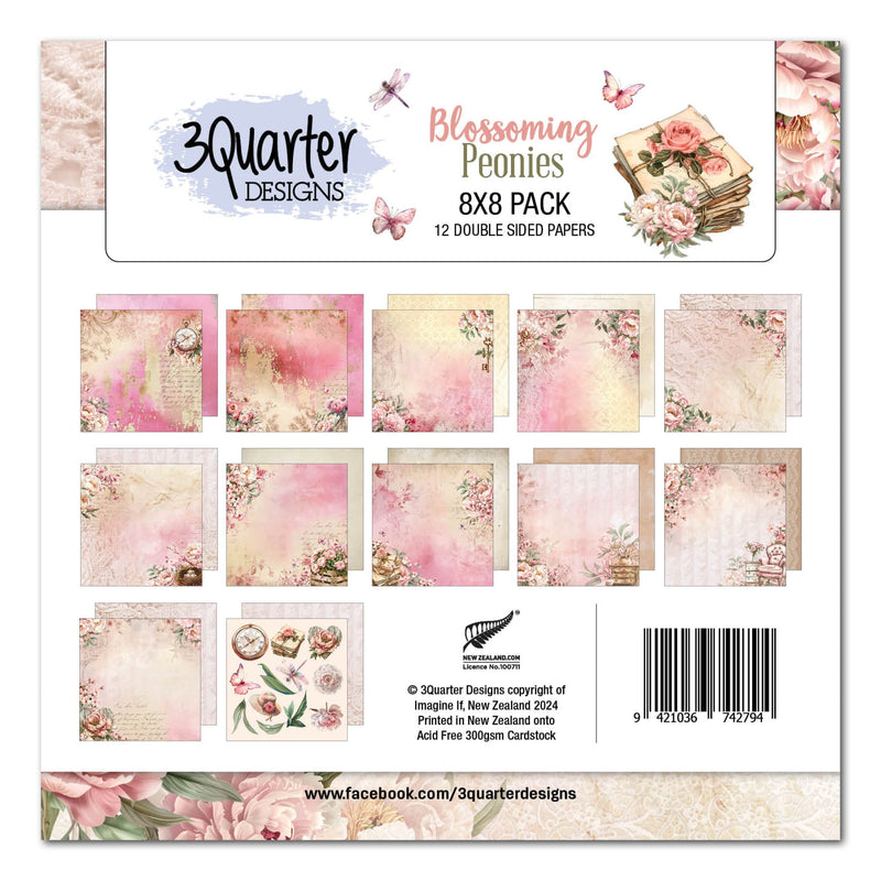 3Quarter Designs Blossoming Peonies 8x8 Paper Pack-1
