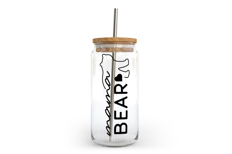 Mama Bear Glass Can with Bamboo Lid-1
