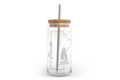 Manitoba Line Art Glass Can with Bamboo Lid-1