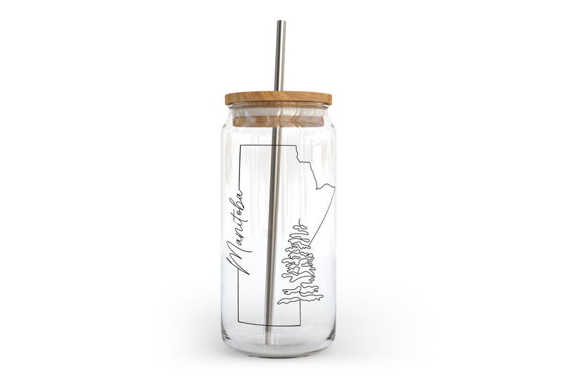 Manitoba Line Art Glass Can with Bamboo Lid-1
