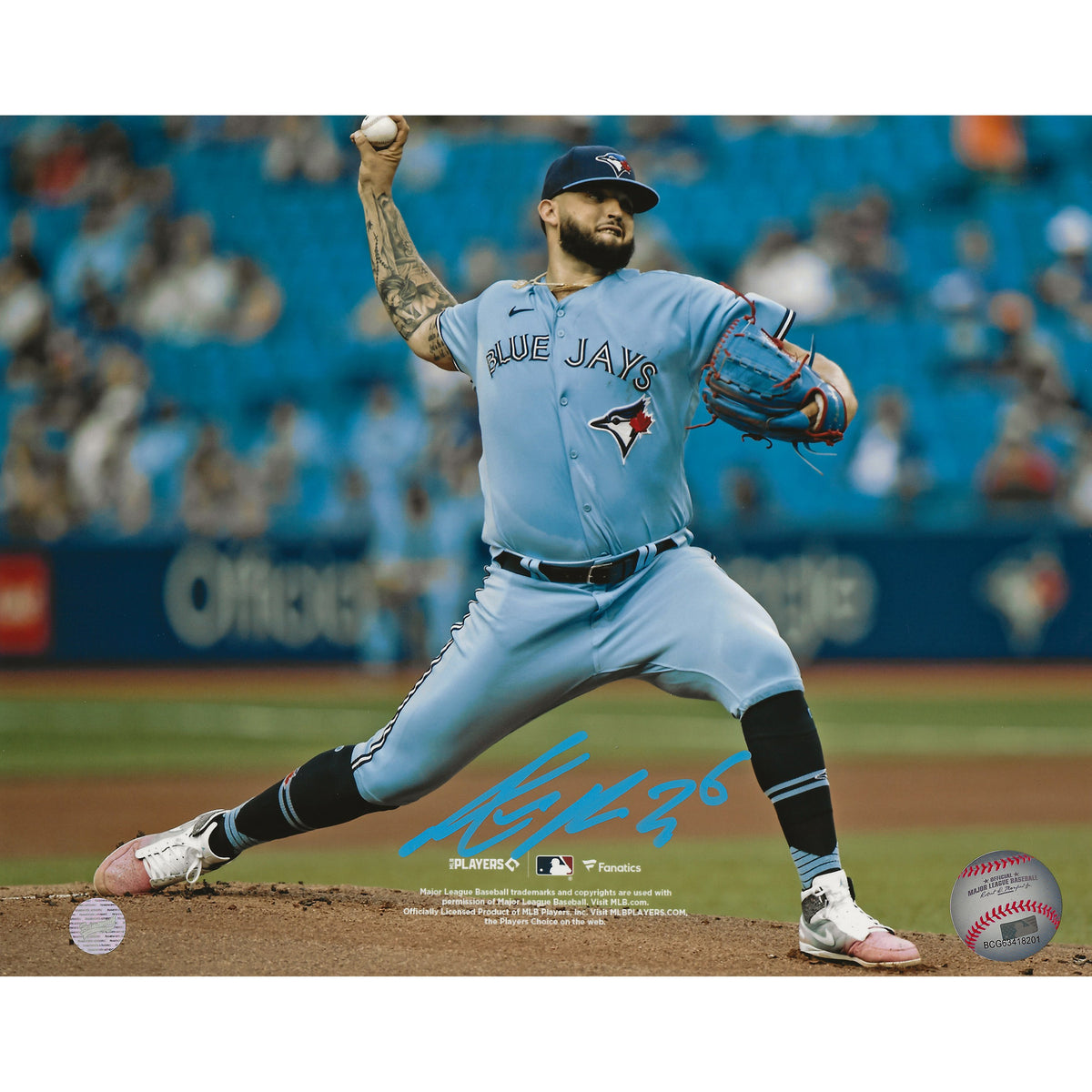 Alek Manoah Autographed Toronto Blue Jays Action Throwing Front View 8x10 Photo-1