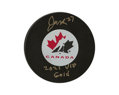 Jack Matier Autographed Team Canada Autograph Model Puck Inscribed "2021 U18 Gold"-1