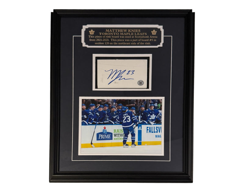 Matthew Knies Autographed Toronto Maple Leafs Framed Game-Used Board Piece-1