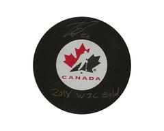Michael McLeod Autographed Team Canada Autograph Model Puck Inscribed "2018 WJC Gold"-1