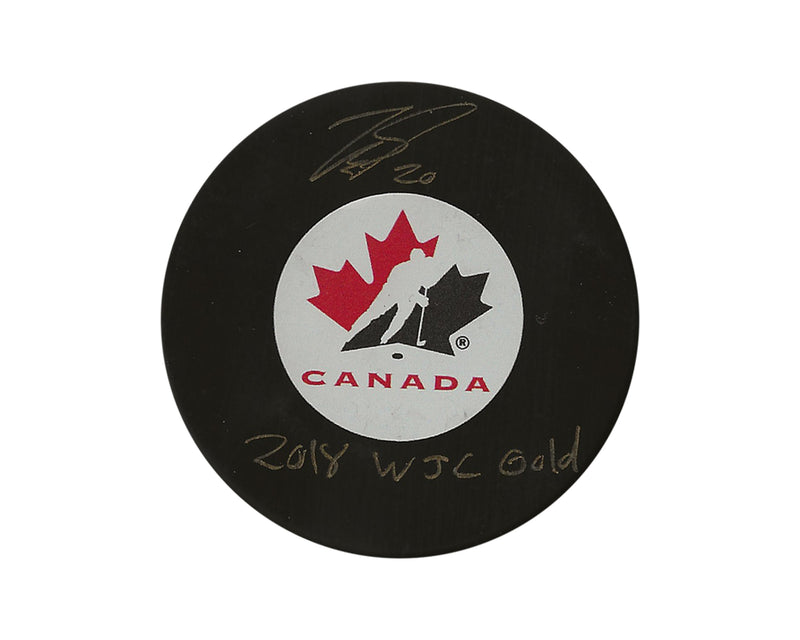 Michael McLeod Autographed Team Canada Autograph Model Puck Inscribed "2018 WJC Gold"-1