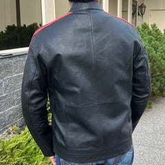 Men's Lamb Leather Jacket with Stripes-2