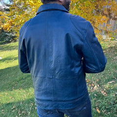 Men's Lamb Leather Jacket with Two Zipper Chest Pockets-2