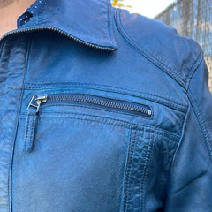 Men's Lamb Leather Jacket with Two Zipper Chest Pockets-3