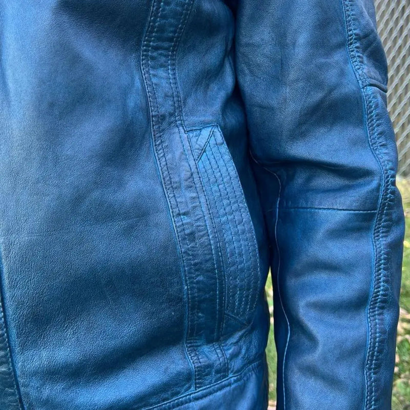 Men's Lamb Leather Jacket with Two Zipper Chest Pockets-4