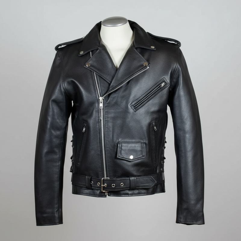 Men's Tall Classic Side Lace Leather Motorcycle Jacket-2
