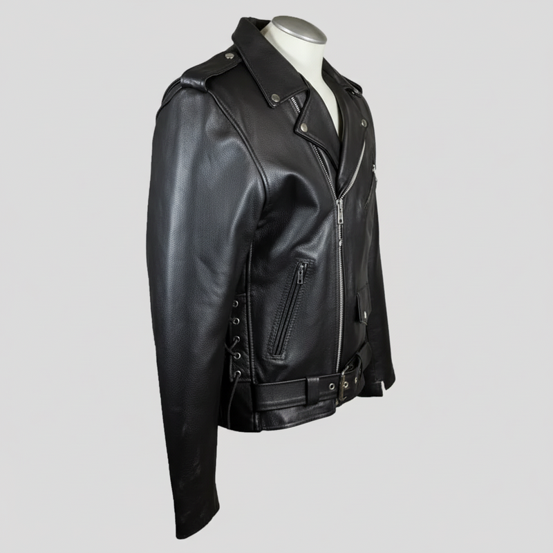 Men's Tall Classic Side Lace Leather Motorcycle Jacket-3