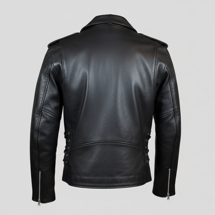 Men's Tall Classic Side Lace Leather Motorcycle Jacket-5