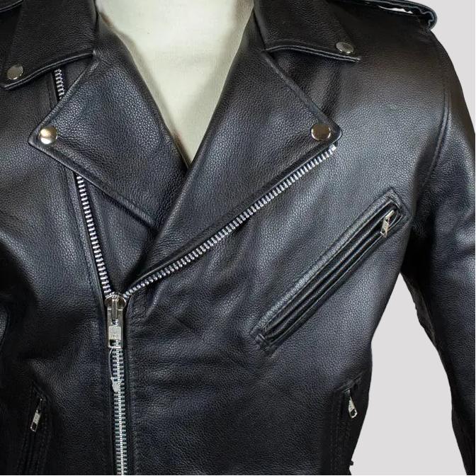 Men's Tall Classic Side Lace Leather Motorcycle Jacket-6