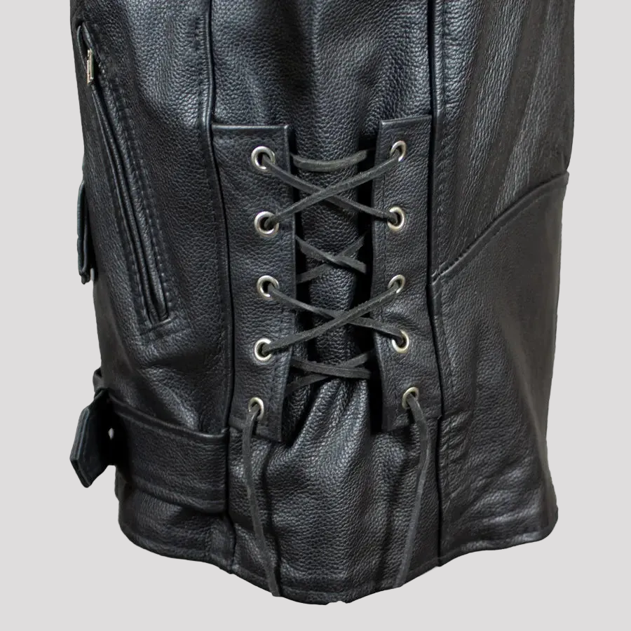 Men's Tall Classic Side Lace Leather Motorcycle Jacket-7
