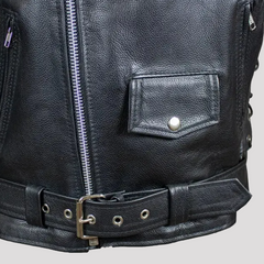 Men's Tall Classic Side Lace Leather Motorcycle Jacket-8