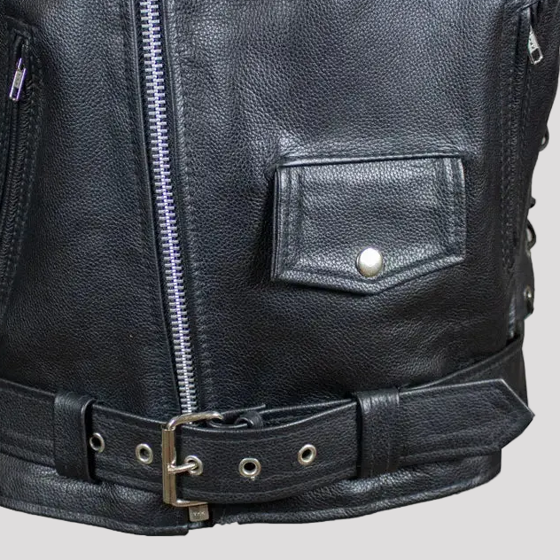 Men's Tall Classic Side Lace Leather Motorcycle Jacket-8