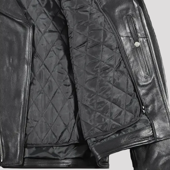 Men's Tall Classic Side Lace Leather Motorcycle Jacket-9