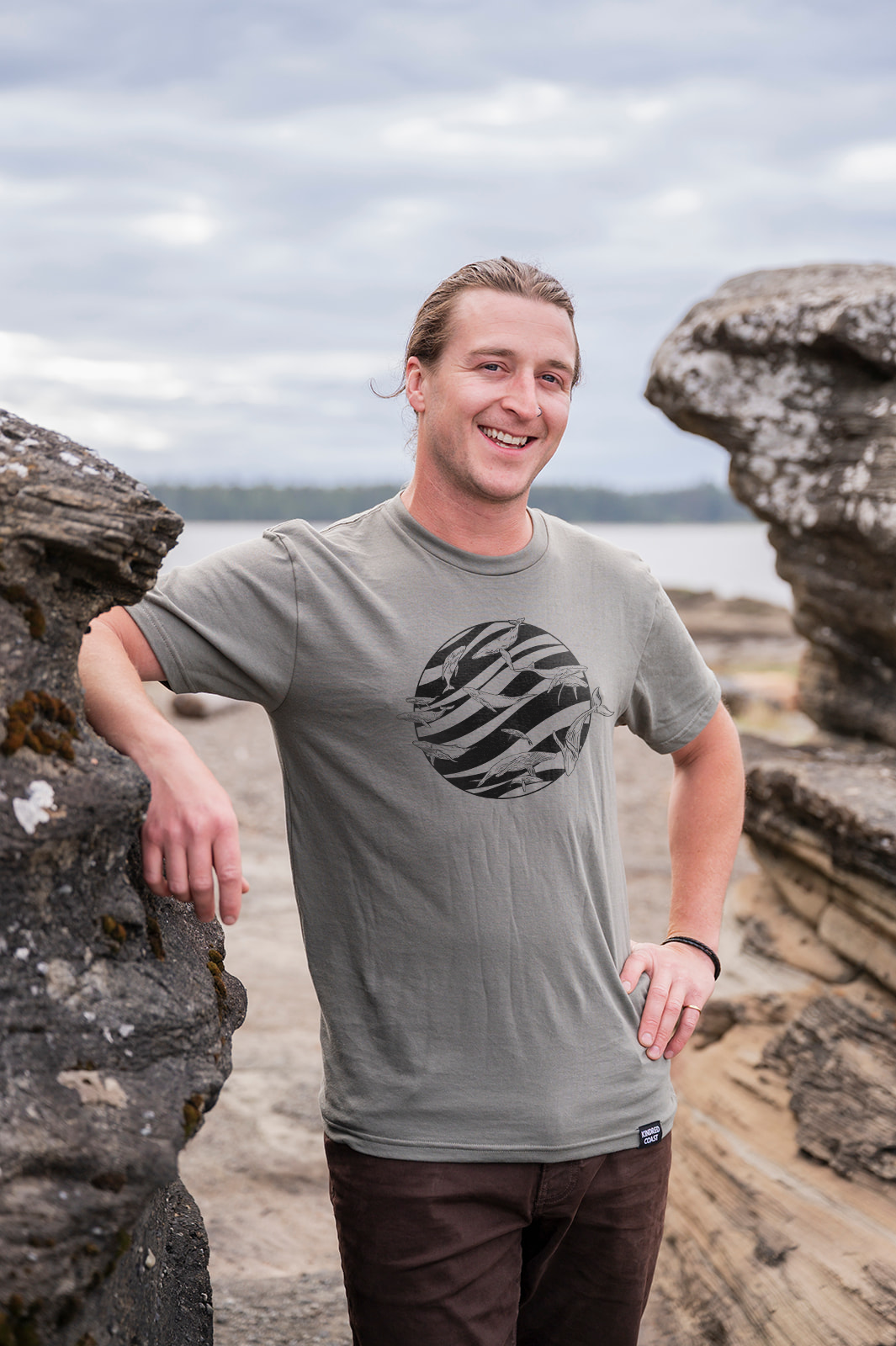 FLOCK OF WHALES - Unisex Organic Cotton Tee - Sage Grey-1
