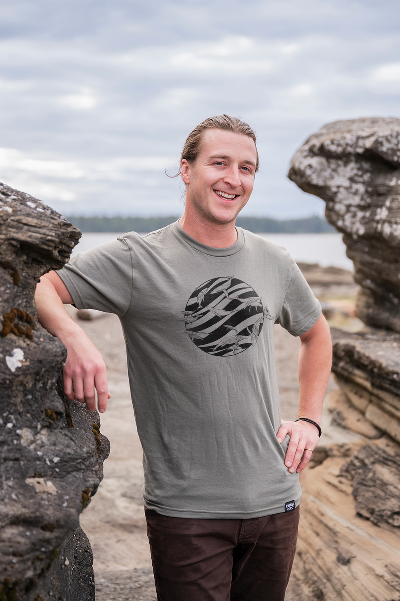 FLOCK OF WHALES - Unisex Organic Cotton Tee - Sage Grey-1