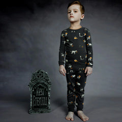 Howl-oween Print on Asphalt PJ Set | Petit Lem-1