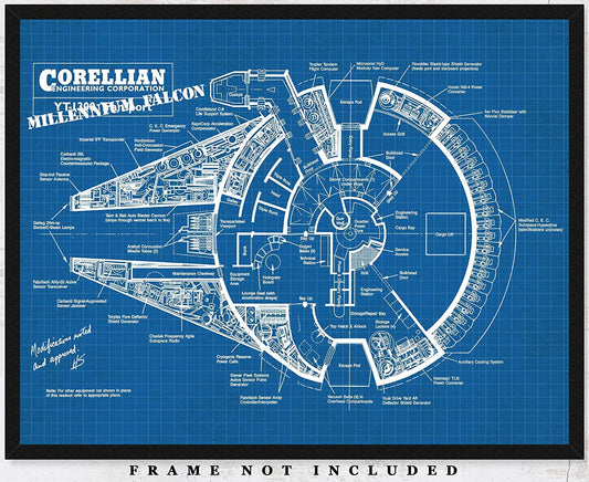 Star Wars Millenium Falcon Blue Print Poster