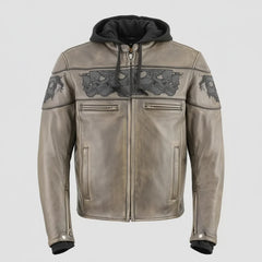 Milwaukee Leather Men's Crossover Scooter Jacket w/ Reflective Skulls & Full Sleeve Removable Hoodie-1