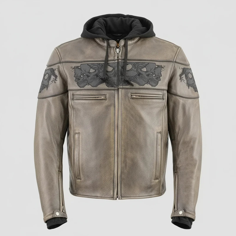 Milwaukee Leather Men's Crossover Scooter Jacket w/ Reflective Skulls & Full Sleeve Removable Hoodie-1